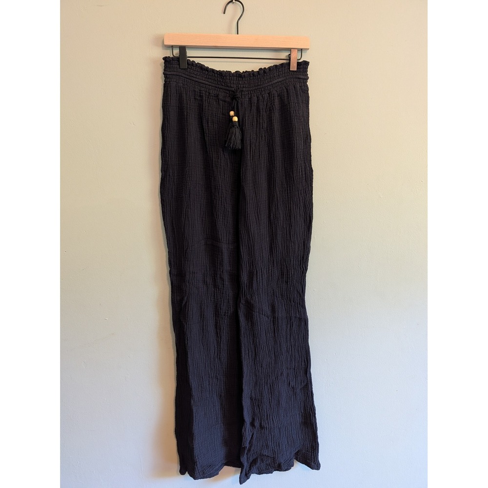 American Tall Womens Black Cotton Gauze Crinkle Pants Size M/L T Comfy Summer